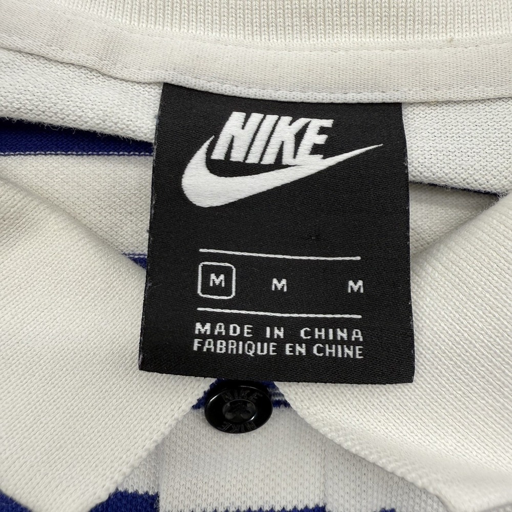 Nike Polo Shirt Womens M Navy Blue Striped Smiley Face Swoosh Contrast Cuff - Picture 4 of 6